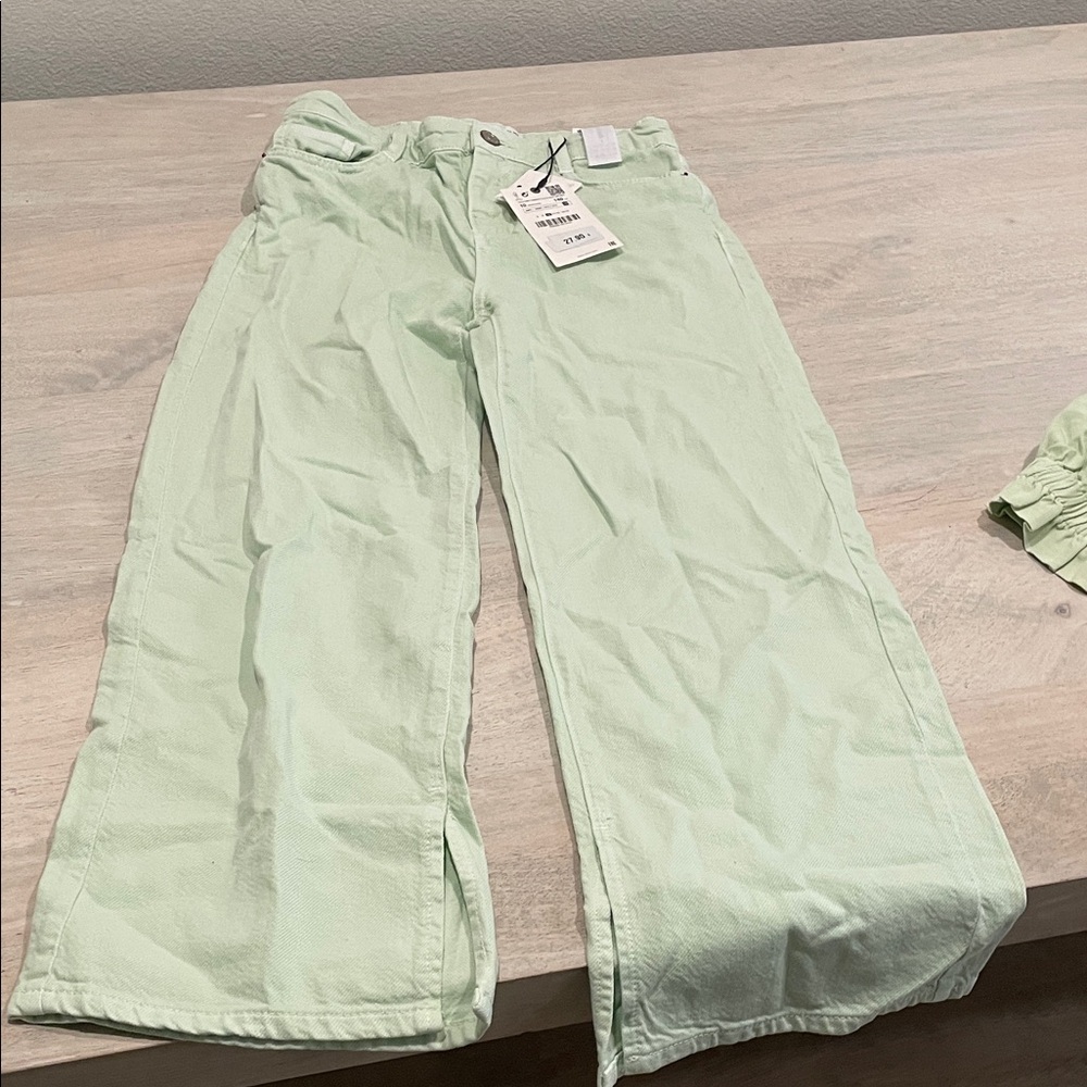 Zara girls Light Green Wide-Leg Pants size 10